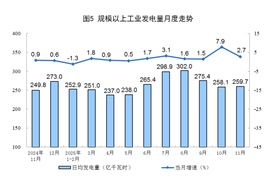 国家统计局：10月份规上工业发电量同比增长7.9%